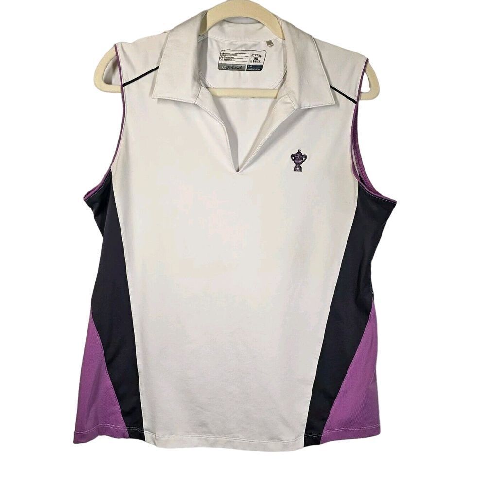 Cutter‎ & Buck Performance Collar Polo Shirt DryTech Golf Tennis White Purple L